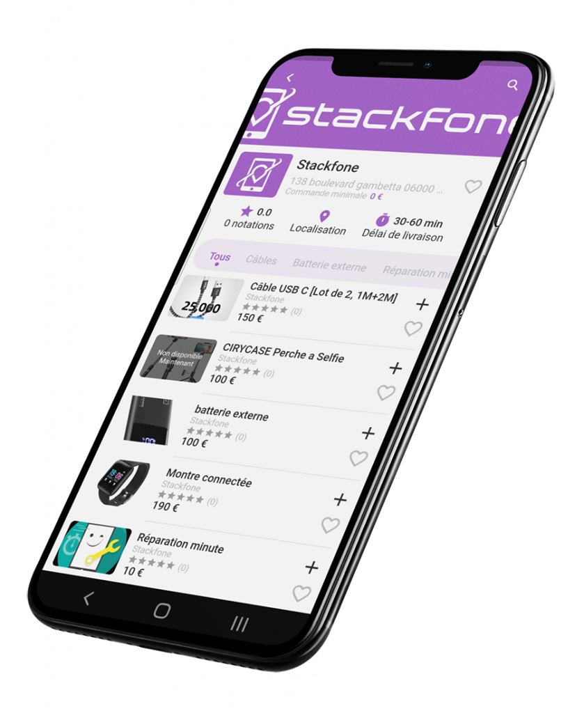 Stackfone, application de livraison de téléphone, accessoires et produits high tech